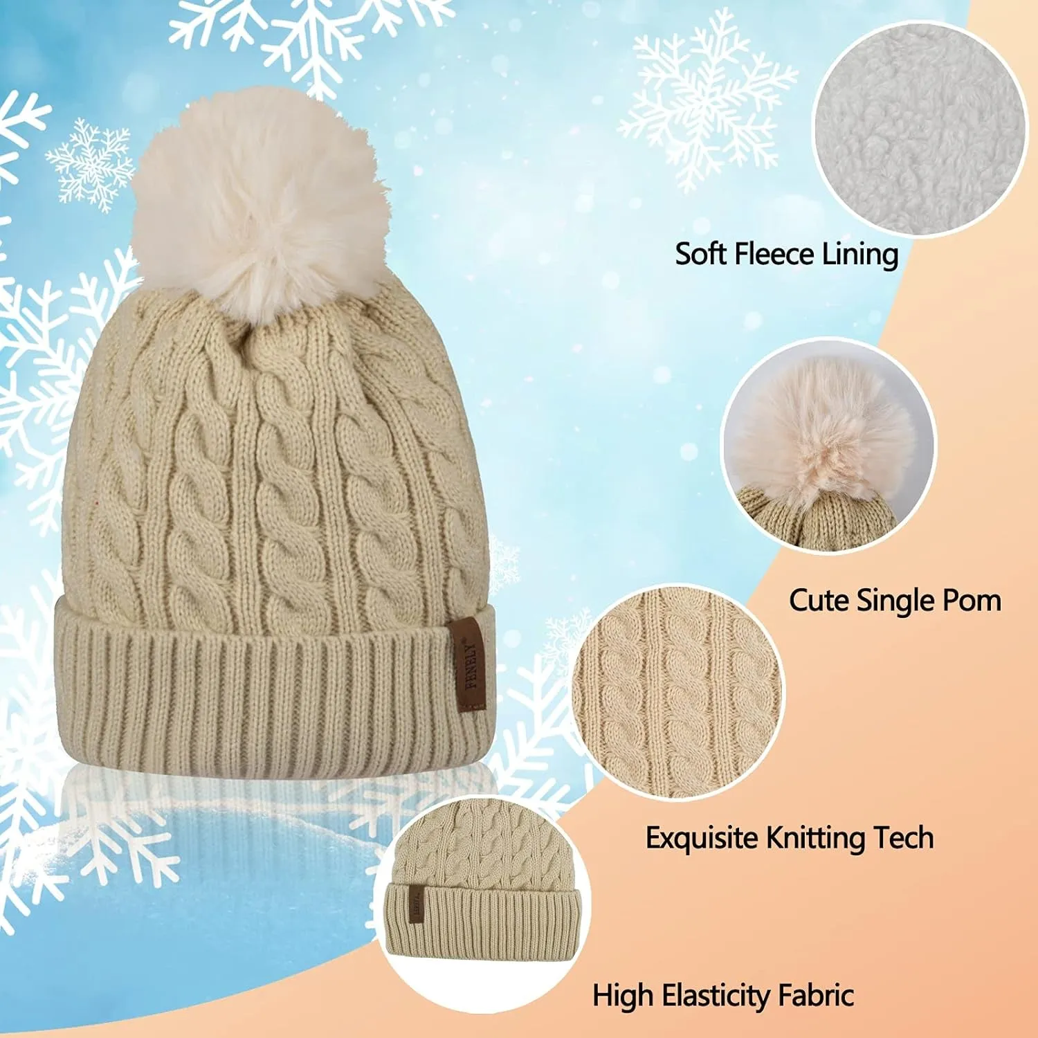 3Pcs Women's Winter Beanie, Hat Scarf and Touch Screen Gloves Sets