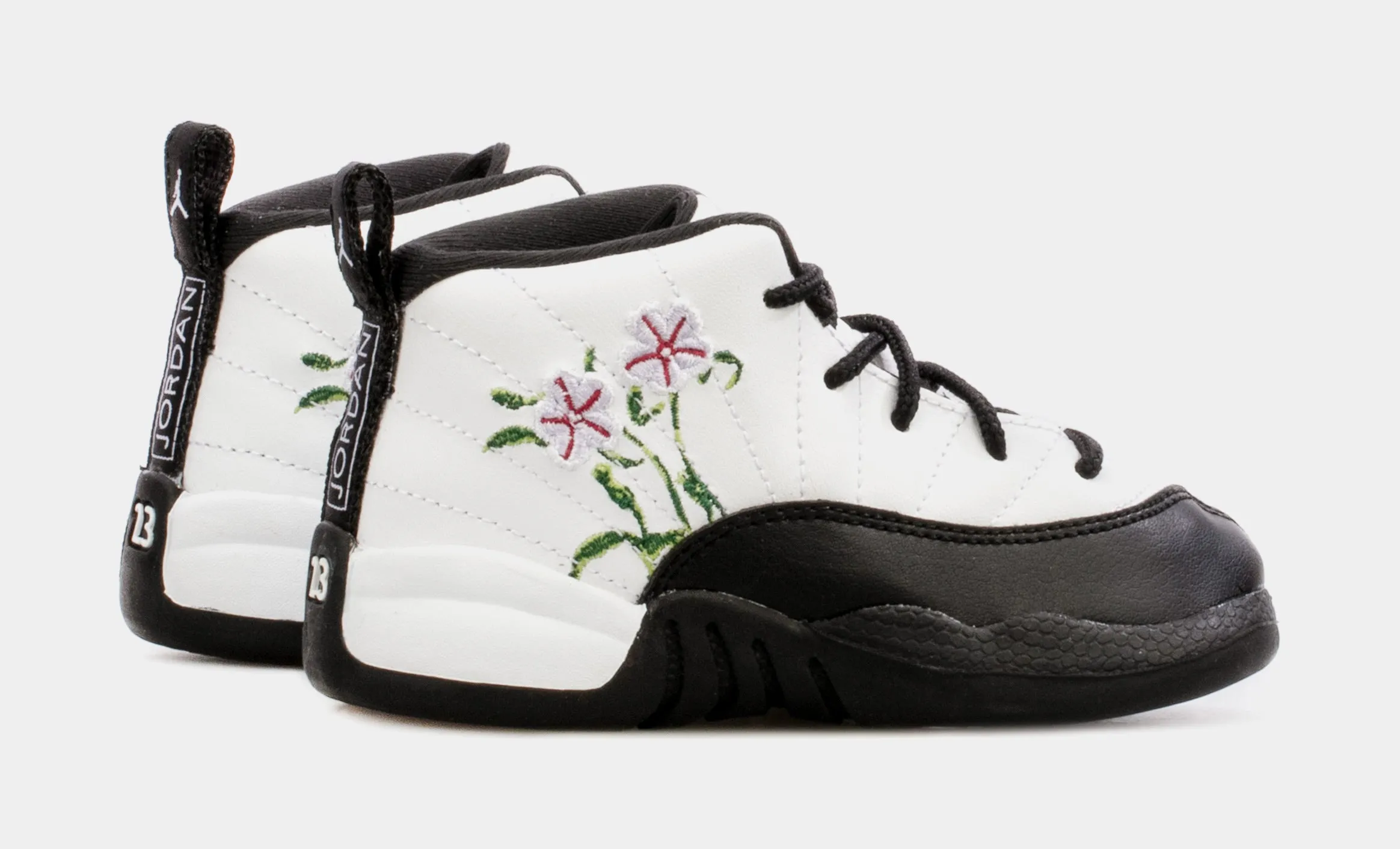 Air Jordan 12 Retro Floral Infant Toddler Lifestyle Shoes (Black/White)