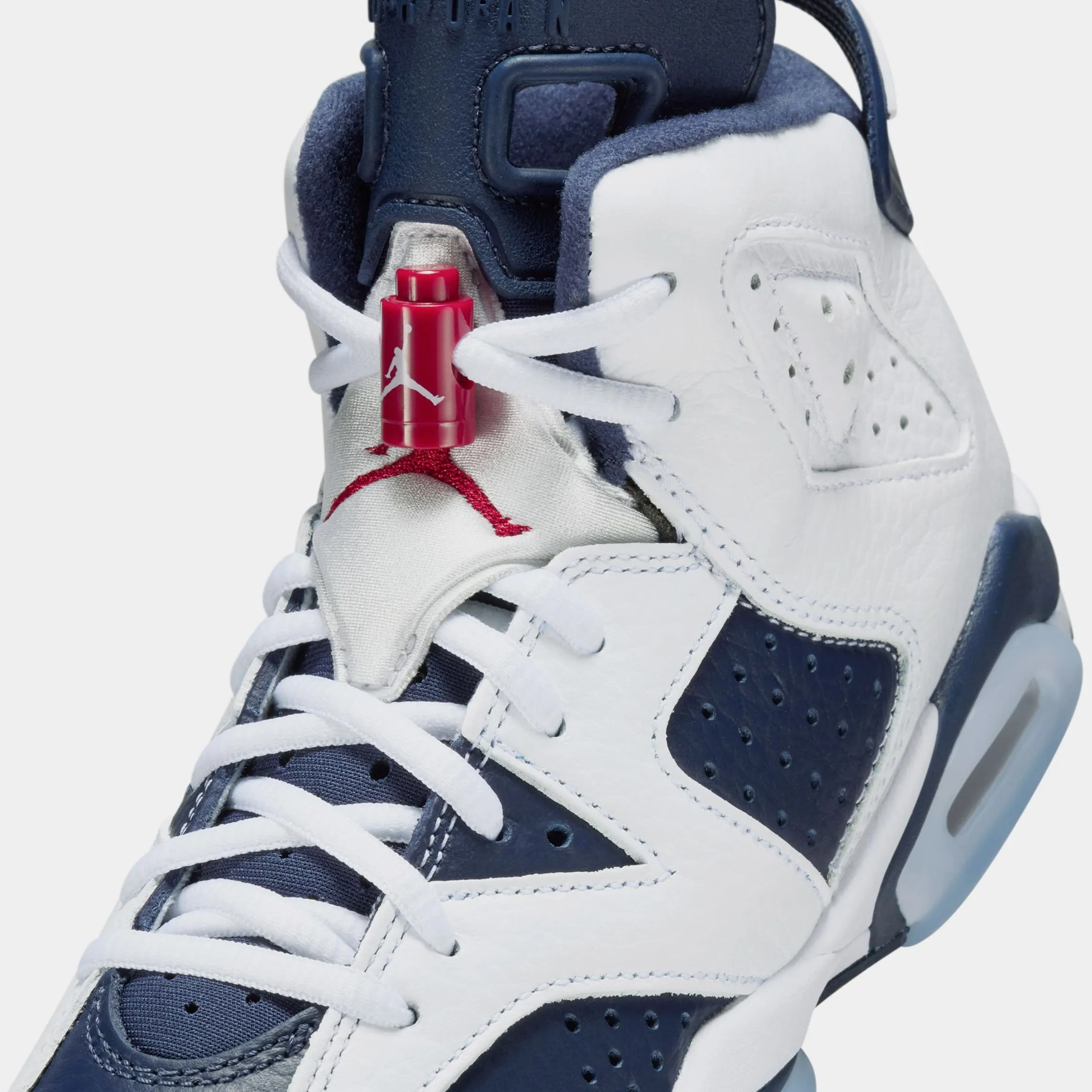 Air Jordan 6 Retro White and Midnight Navy Grade School Lifestyle Shoes (White/Varsity Red/Midnight Navy)