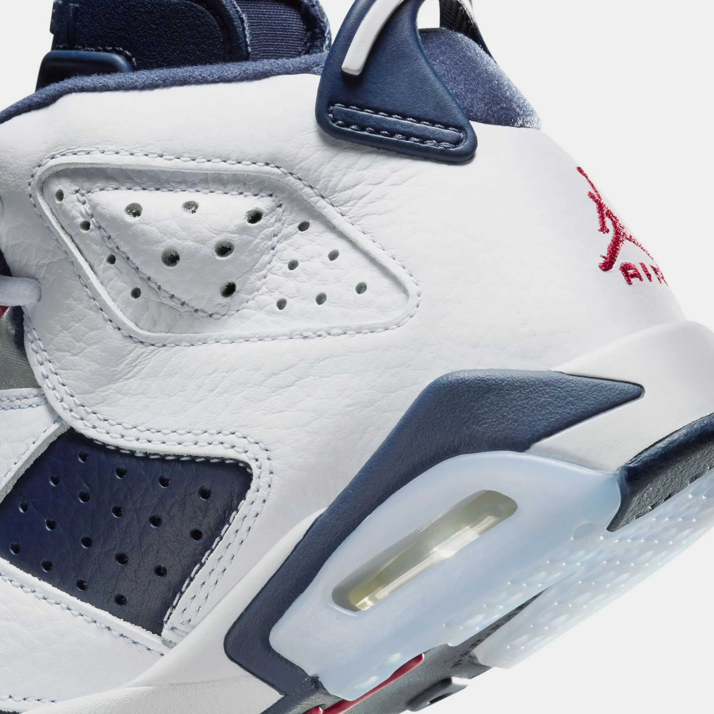 Air Jordan 6 Retro White and Midnight Navy Grade School Lifestyle Shoes (White/Varsity Red/Midnight Navy)