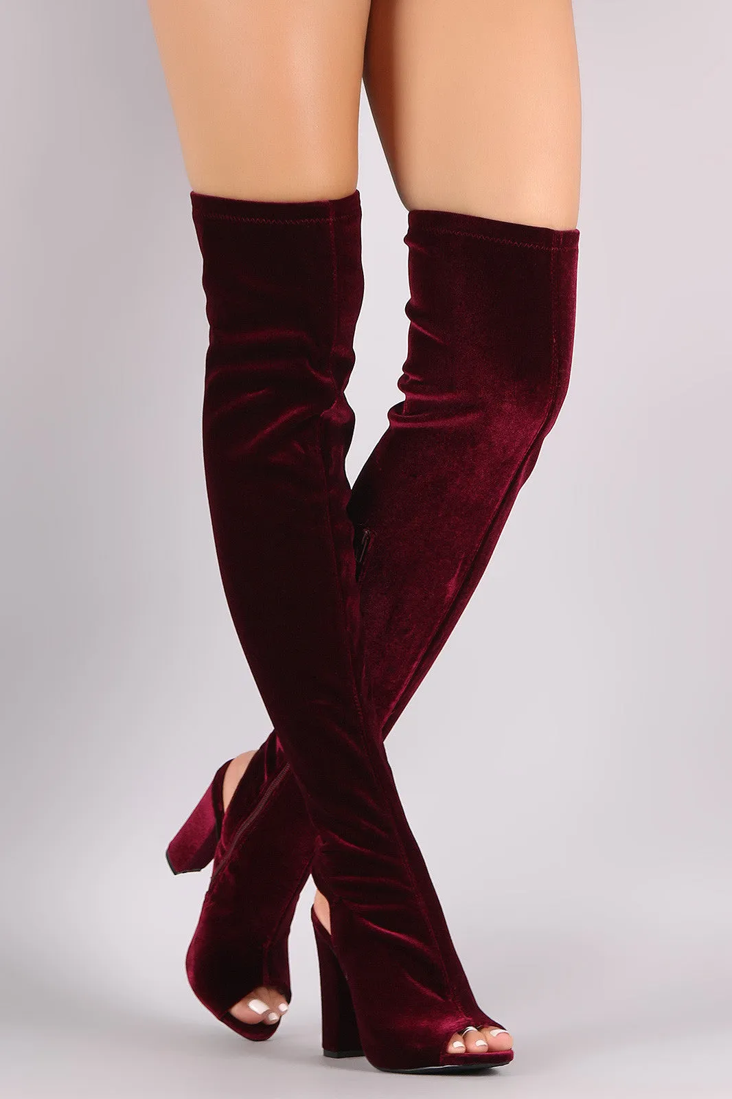 Bamboo Over-The-Knee Open Back Velvet Boots