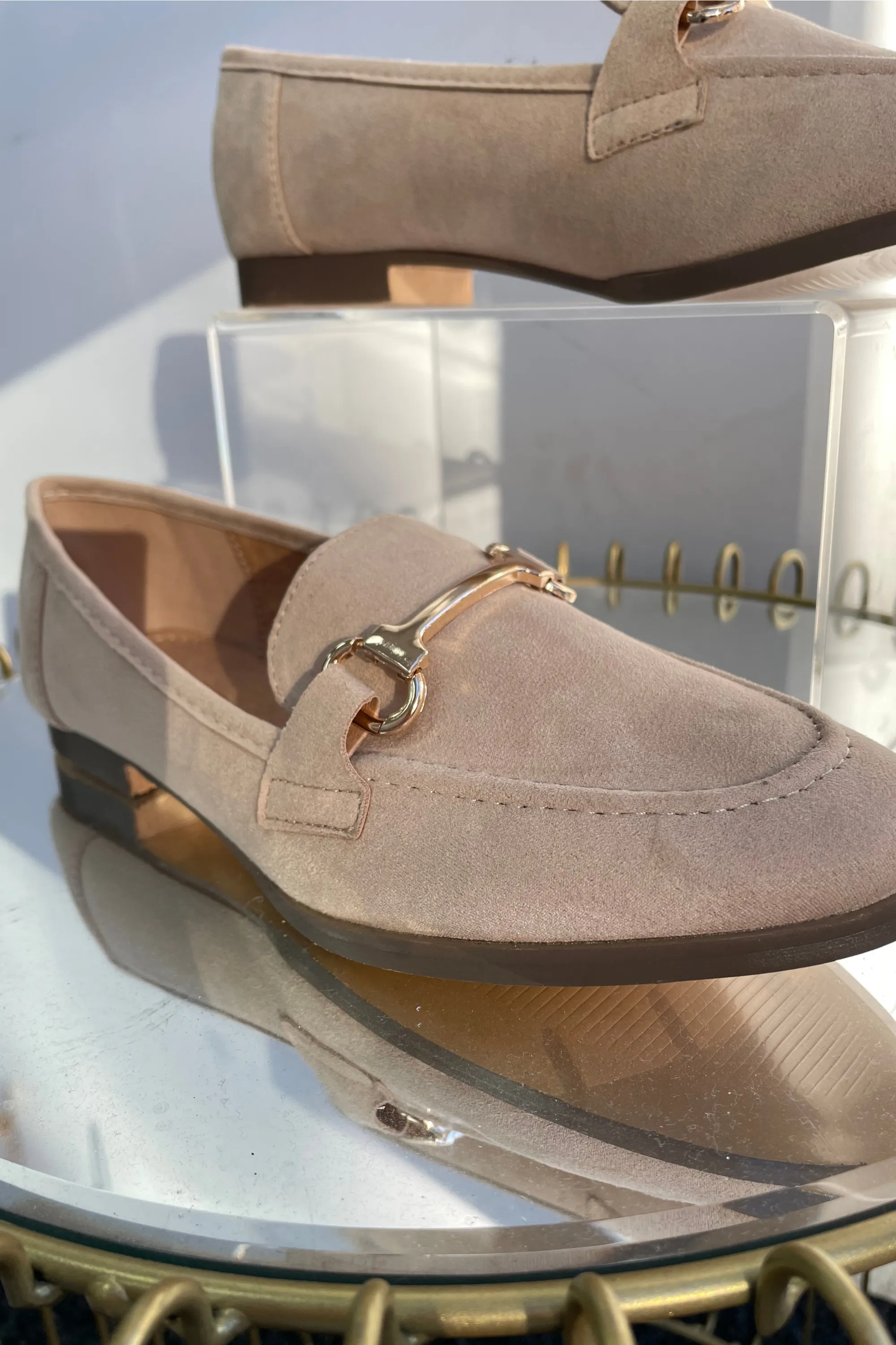 Beige Buckle Loafers