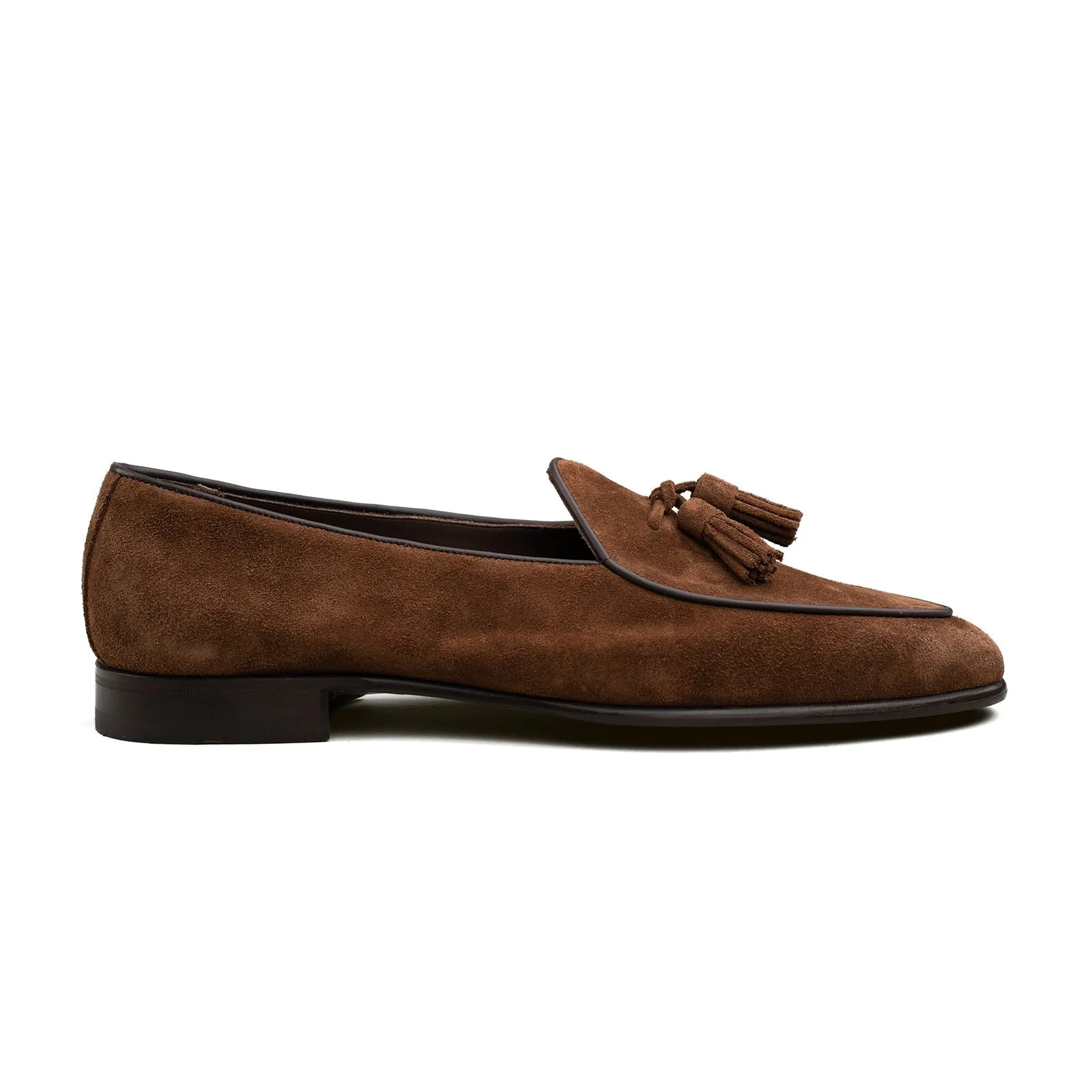 Belgian Tassel Loafer - Medium Brown Suede