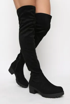 Black Over The Knee Suede Boots - Nelly