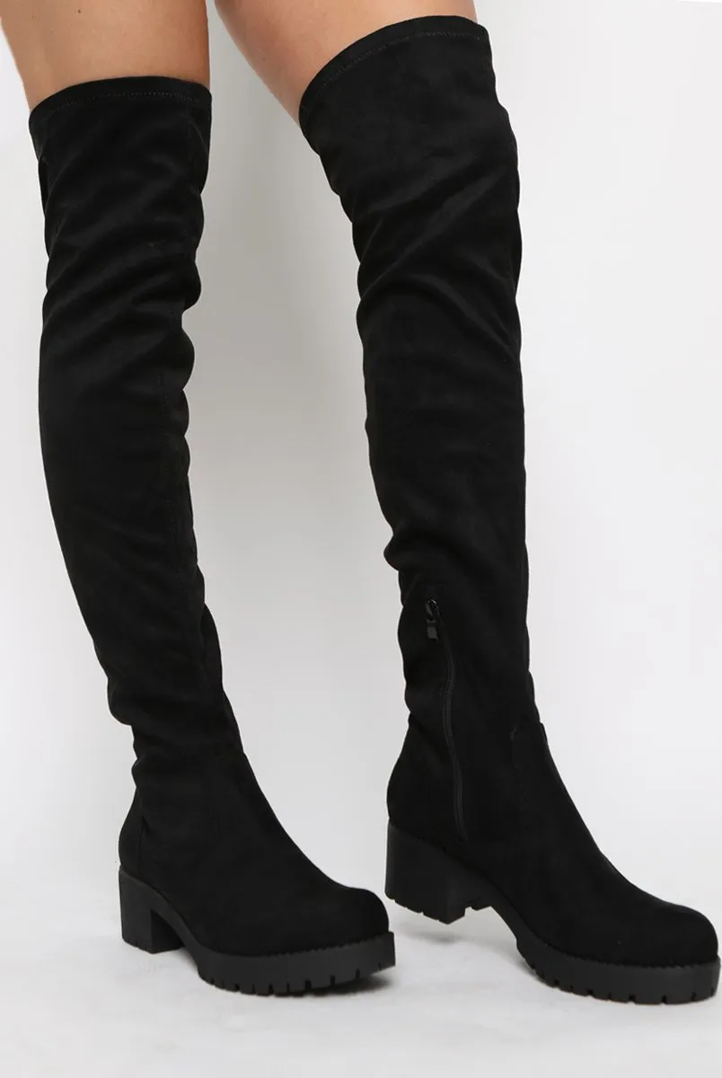 Black Over The Knee Suede Boots - Nelly