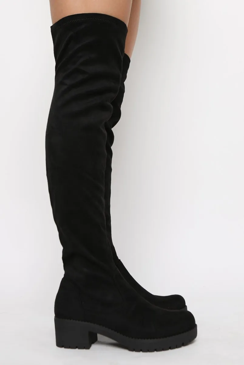 Black Over The Knee Suede Boots - Nelly