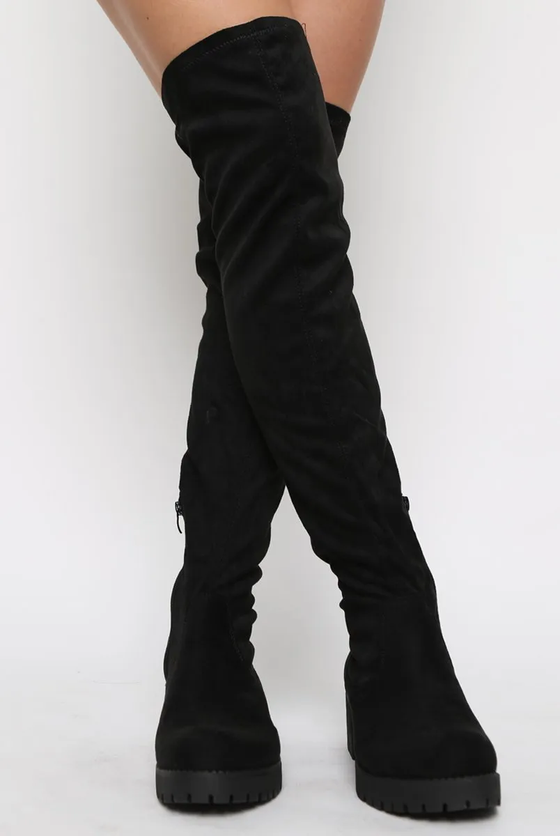 Black Over The Knee Suede Boots - Nelly