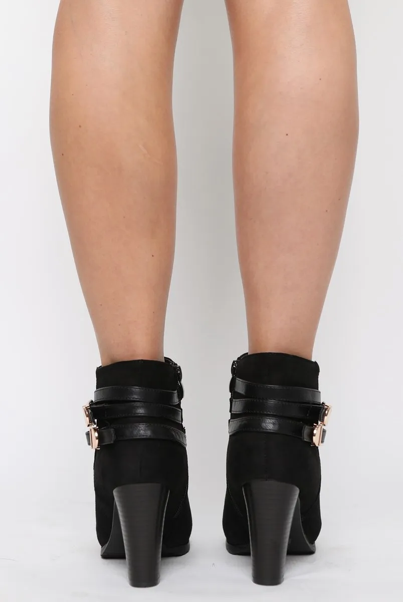 Black Suede Multi Strap Buckle Detail Ankle Boots - Kali