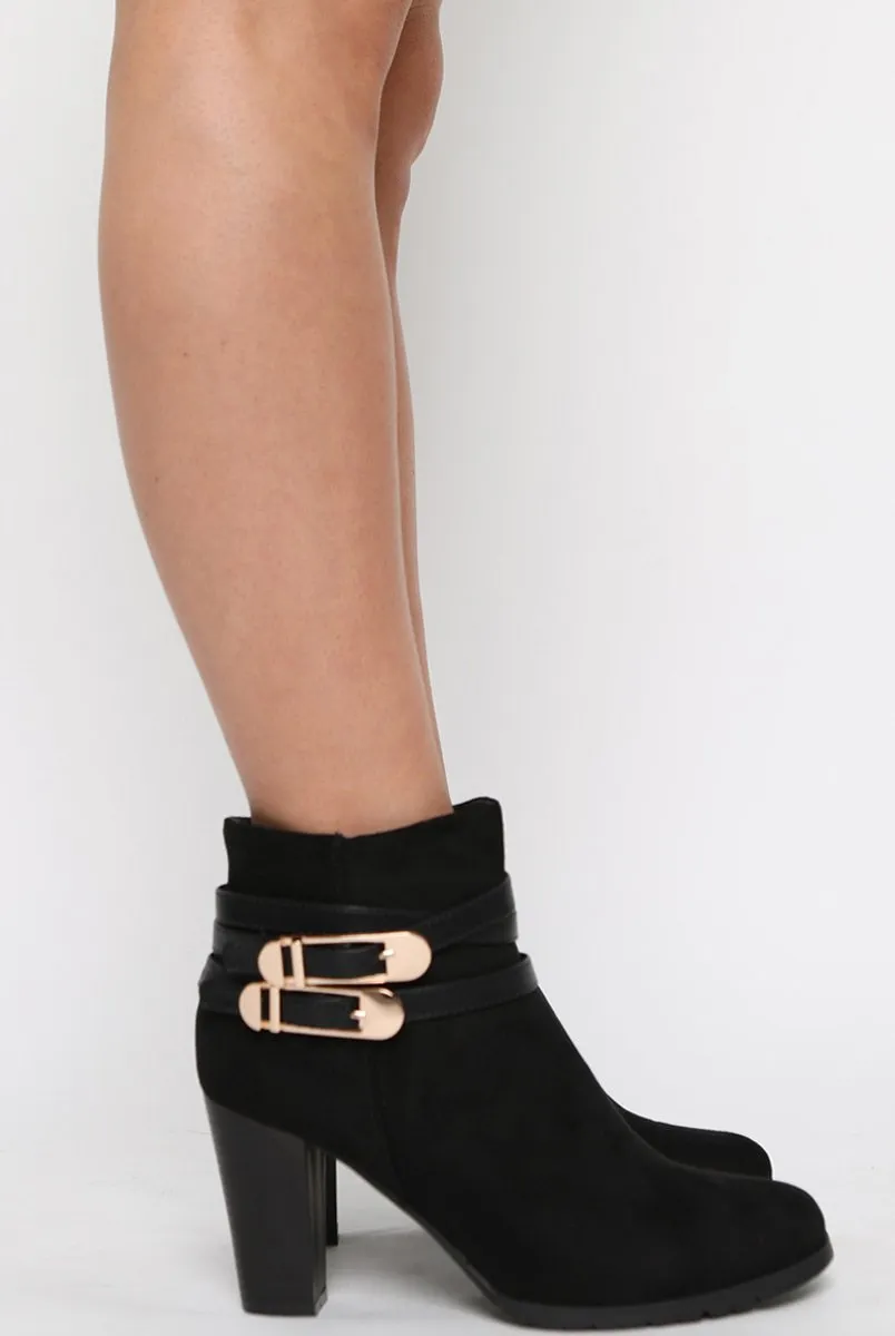 Black Suede Multi Strap Buckle Detail Ankle Boots - Kali