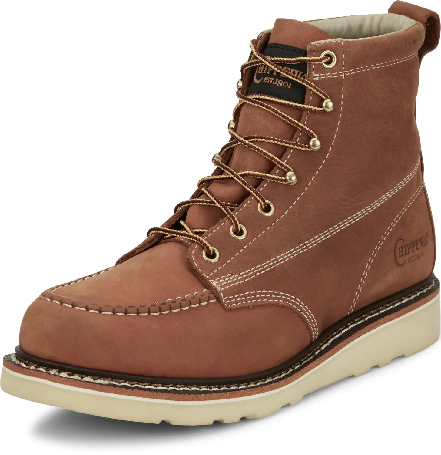 Chippewa Mens Edge Walker 6in Wedge Tobacco Tan Leather Work Boots