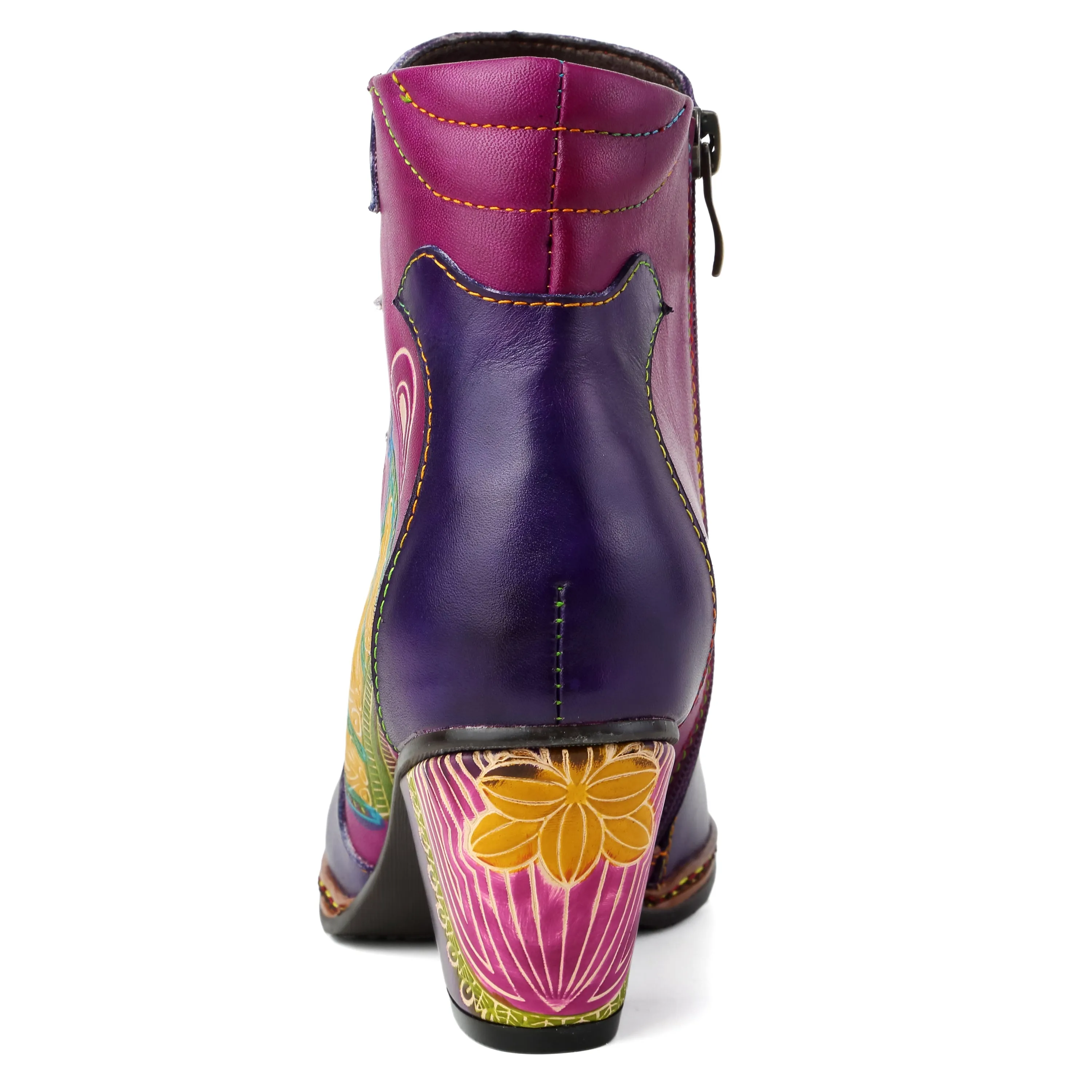 CrazycatZ Womens  Boots Floral Block Heel Leather Western Boots Colorful Leather Boots Purple