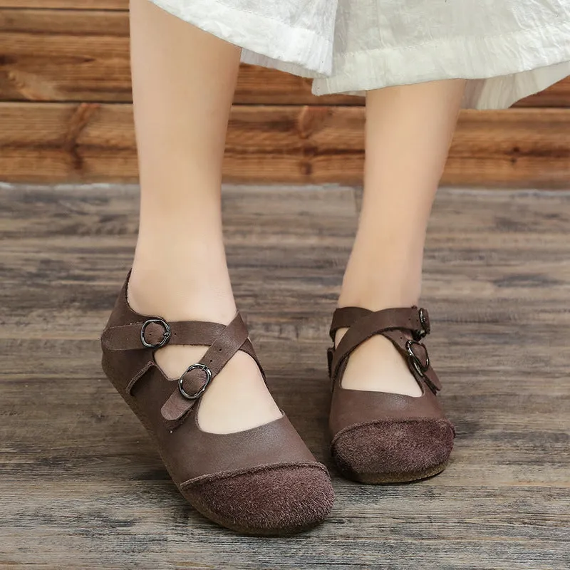 Handmade Soft Leather Cross Strap Flats Spring