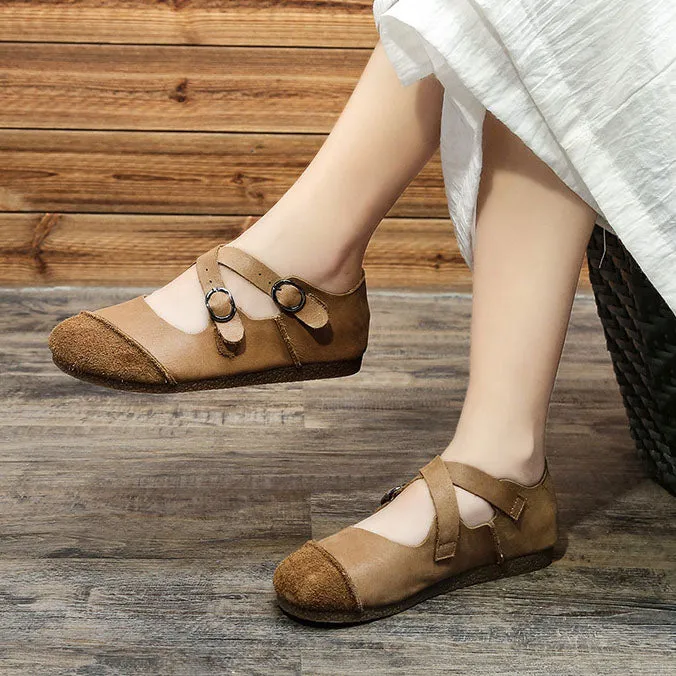 Handmade Soft Leather Cross Strap Flats Spring