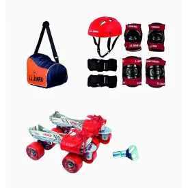 JJ Jonex Unisex Tenacity Adjustable Skates Combo (Skates   Helmet   Knee Pad   Elbow Pad   Skates Gloves   Key   Bag) (MYC) | Medium | Red |  6-11 Years