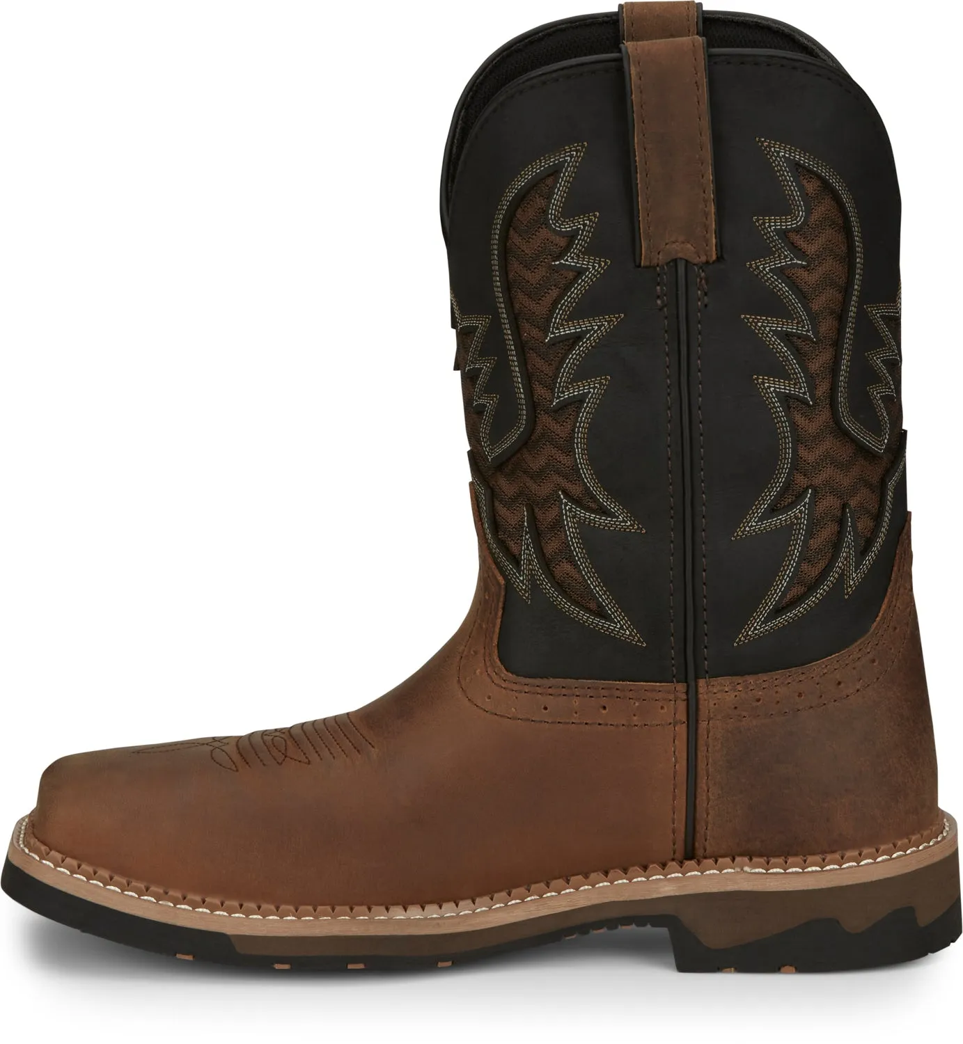 Justin 11in Water Buffalo Mens Pecan/Black Bolt Leather Work Boots