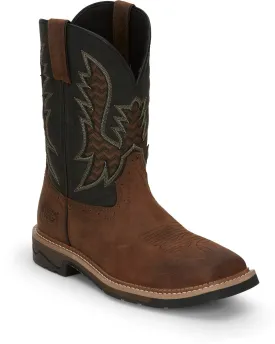 Justin 11in Water Buffalo Mens Pecan/Black Bolt Leather Work Boots