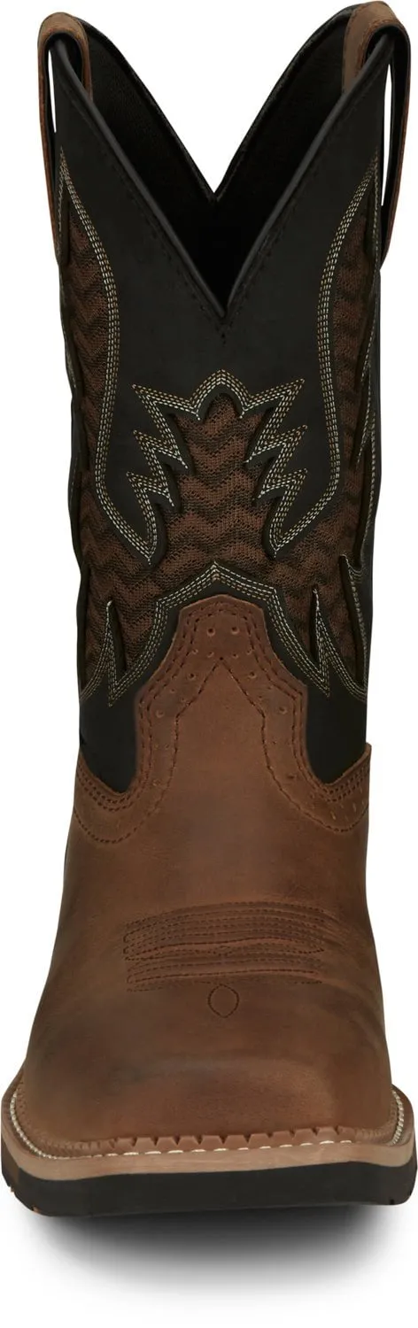 Justin 11in Water Buffalo Mens Pecan/Black Bolt Leather Work Boots