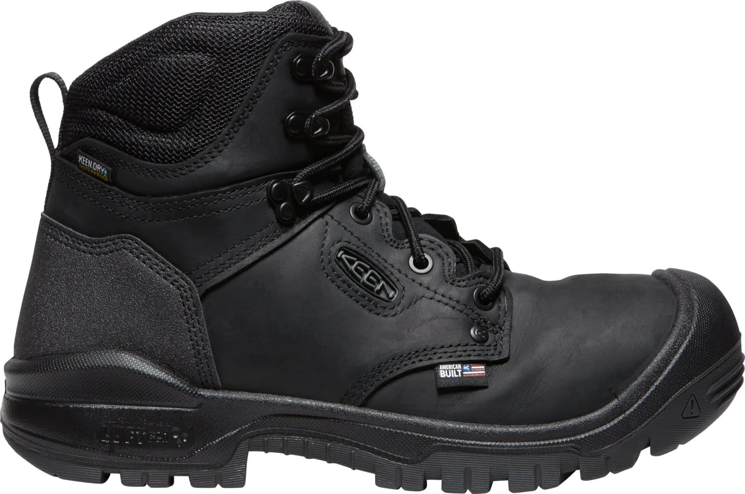 Keen Utility Mens Independence 6in WP Soft Toe Black/Black Leather Work Boots