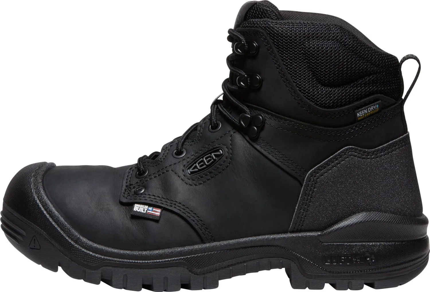 Keen Utility Mens Independence 6in WP Soft Toe Black/Black Leather Work Boots