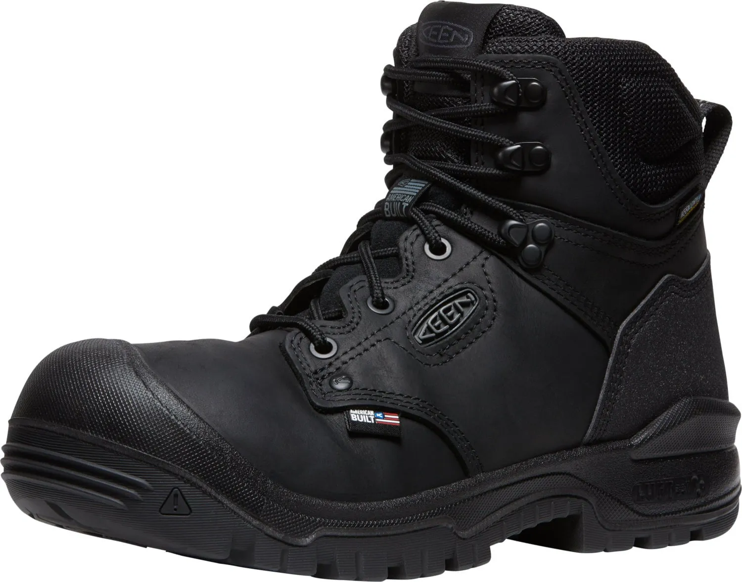 Keen Utility Mens Independence 6in WP Soft Toe Black/Black Leather Work Boots