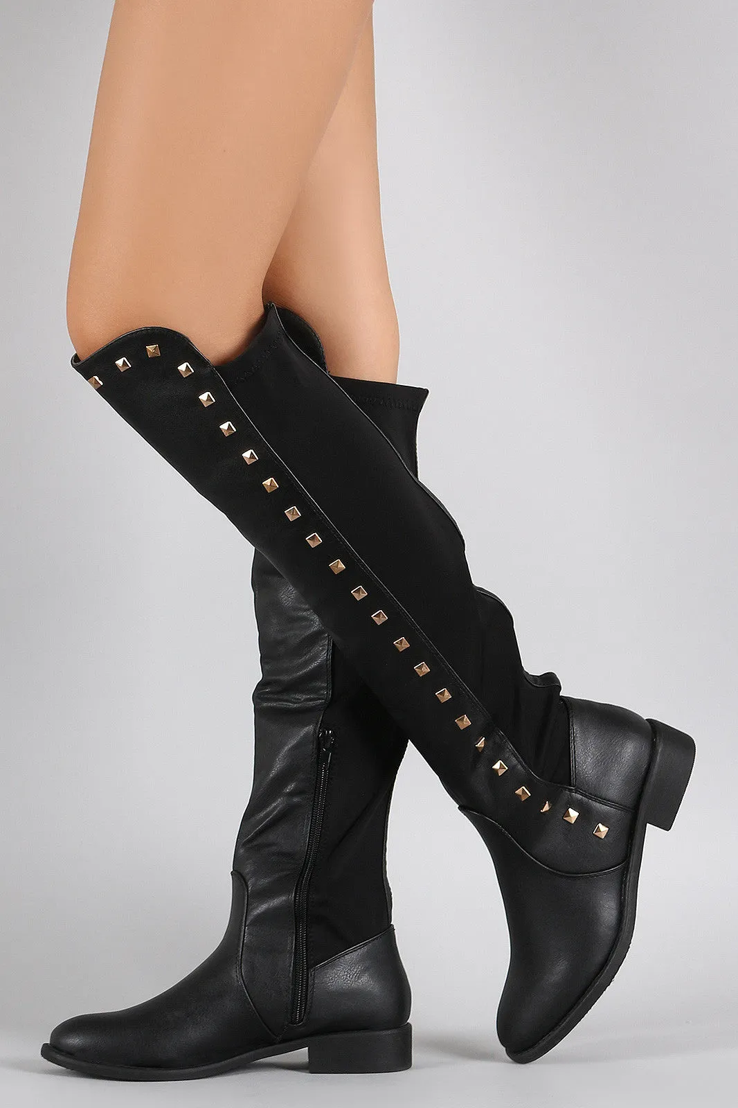 Liliana Pyramid Studded Riding Knee High Boots