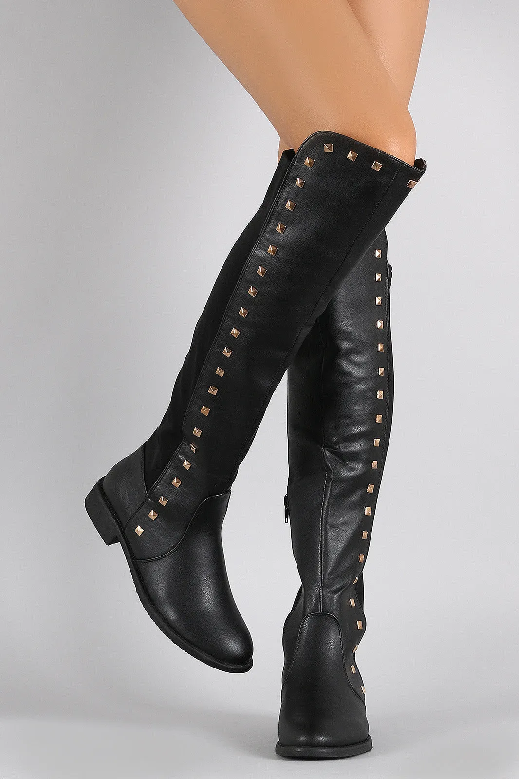 Liliana Pyramid Studded Riding Knee High Boots