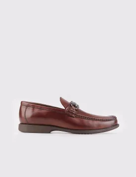 Men Brown Genuine Leather Metal Decor Loafers