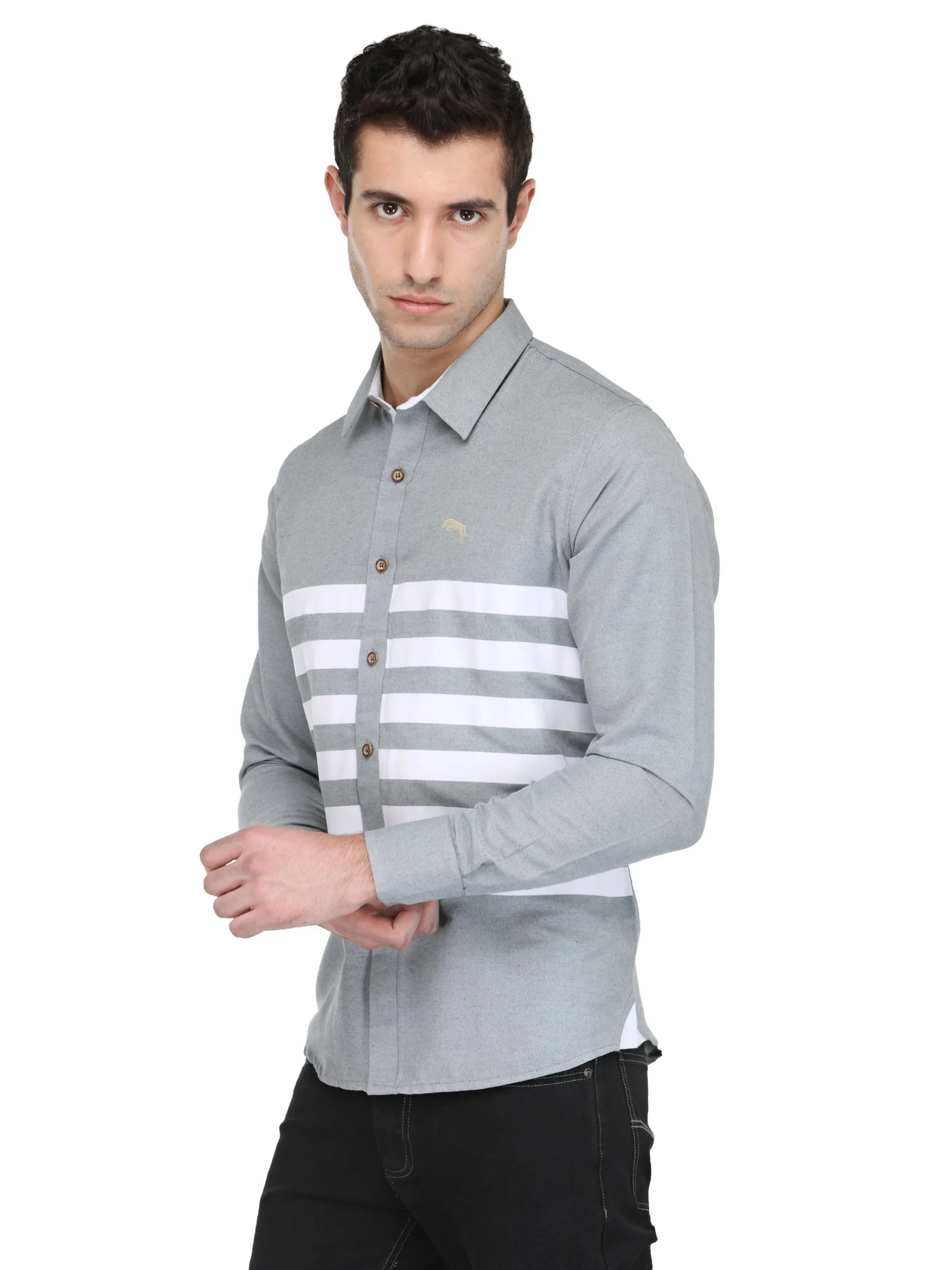 Men Slate Grey Cotton & Spandex Shirt