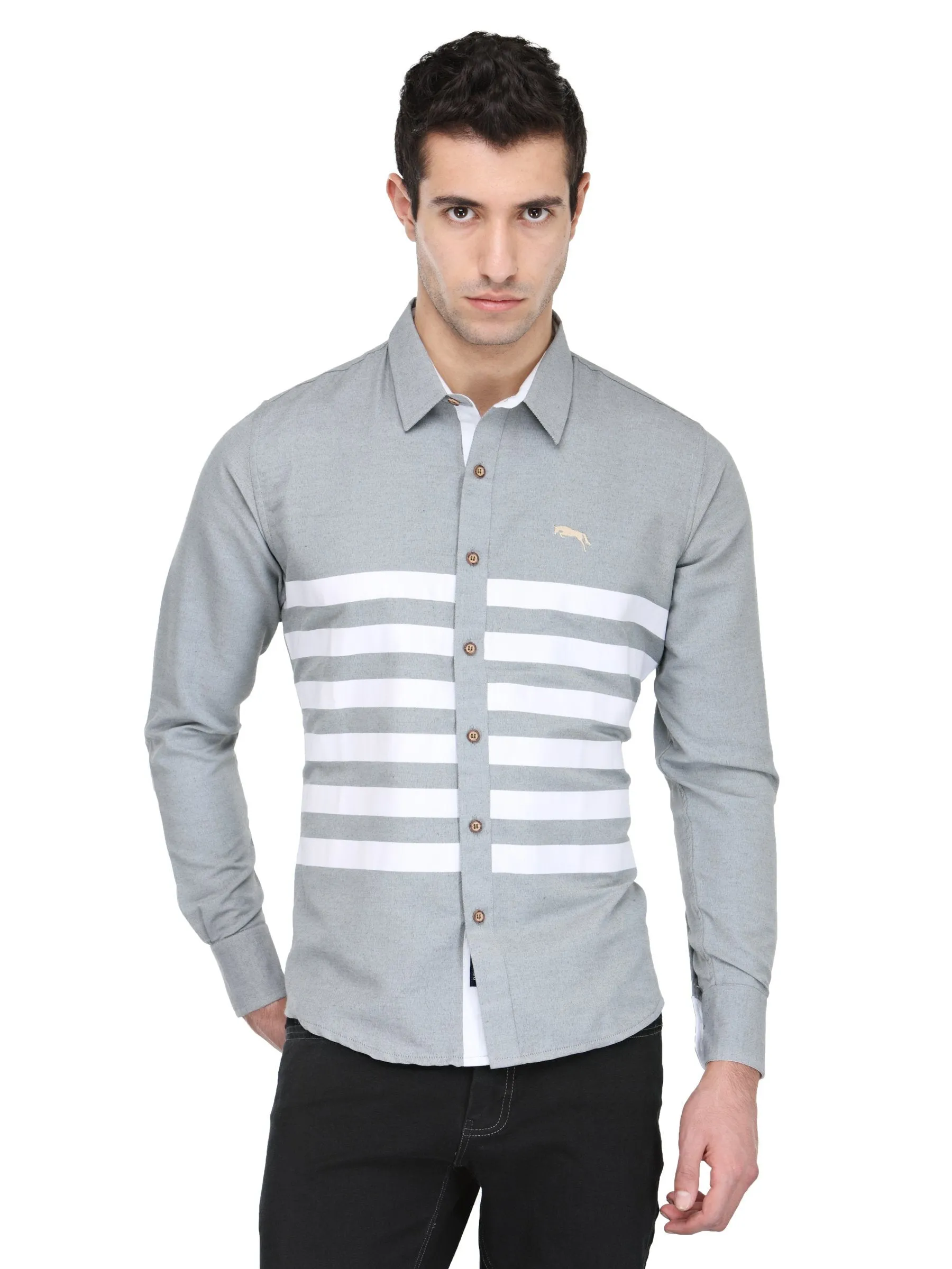 Men Slate Grey Cotton & Spandex Shirt