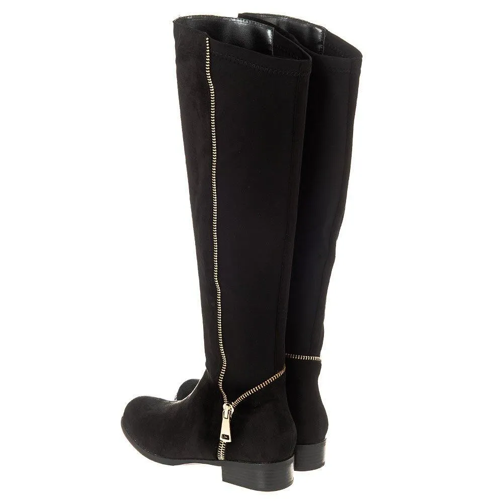 Montgomery Low Block Heel Knee High Half Zip Boot