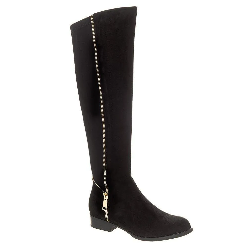 Montgomery Low Block Heel Knee High Half Zip Boot