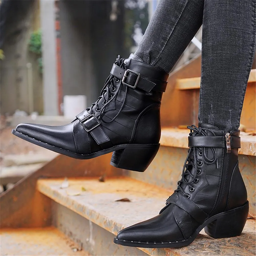 New Cow Leather Large Heels Ankle Boots