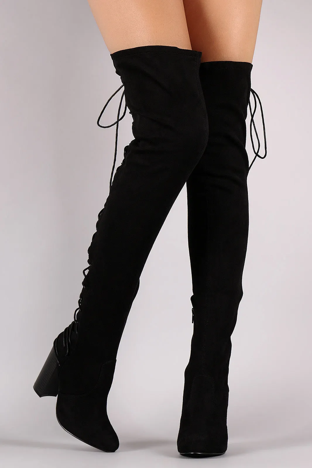 Over-The-Knee Back Corset Chunky Heel Boots