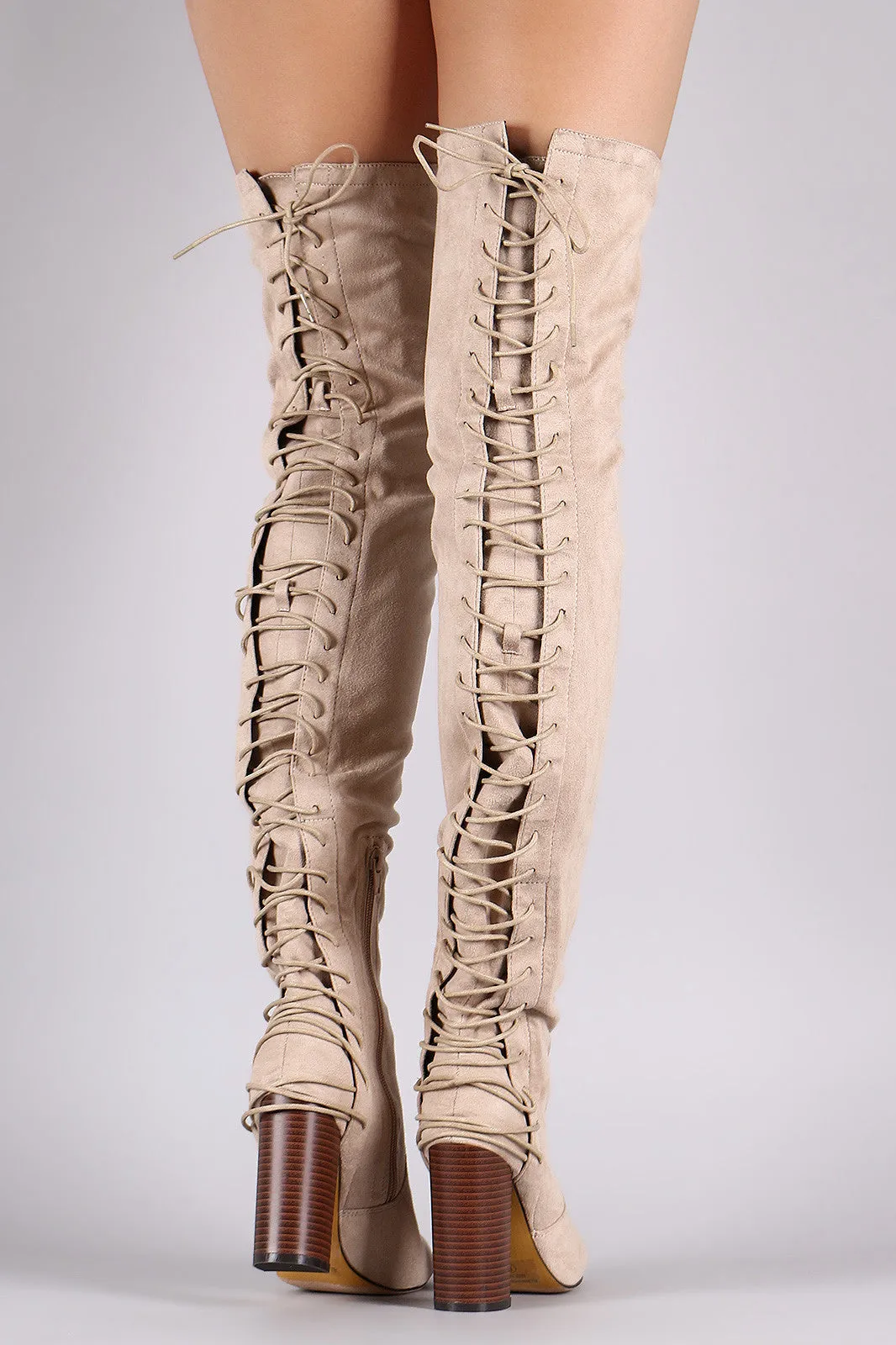 Over-The-Knee Back Corset Chunky Heel Boots