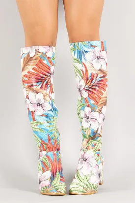 Perforated Tropical Floral Knee High Boot