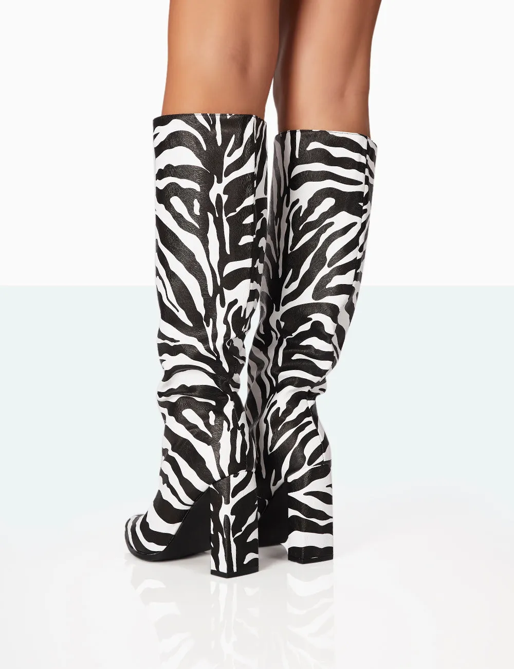 Posie Zebra PU Knee high Block Heel Boots