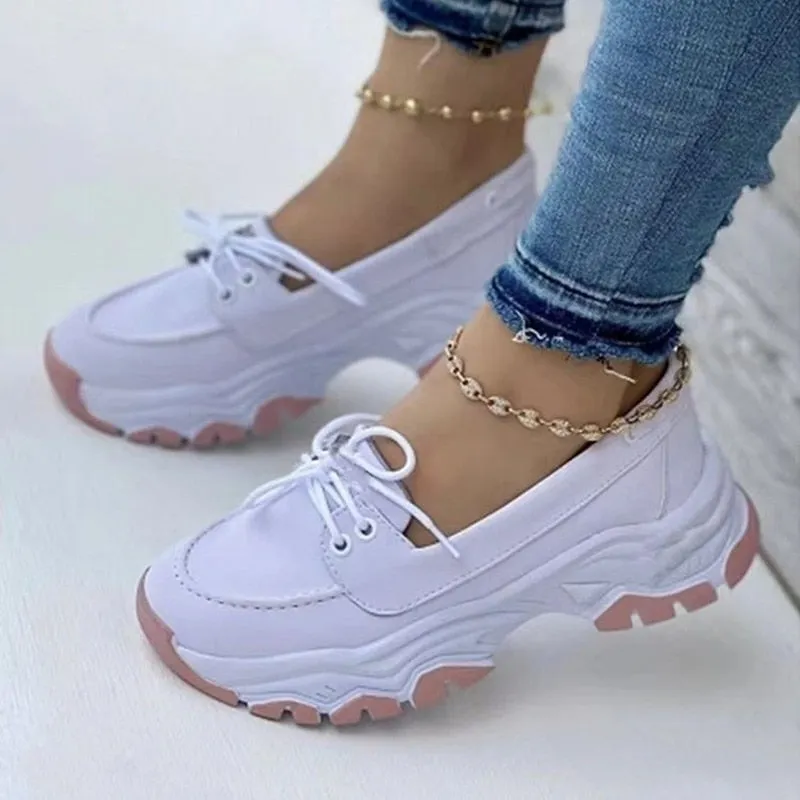 Purpdrank - Shoes For Women Summer Platform Sport Casual Shoes Lace-up Flats Size 43 Comfort Non Slip Women Loafers Vulcanize Shoes