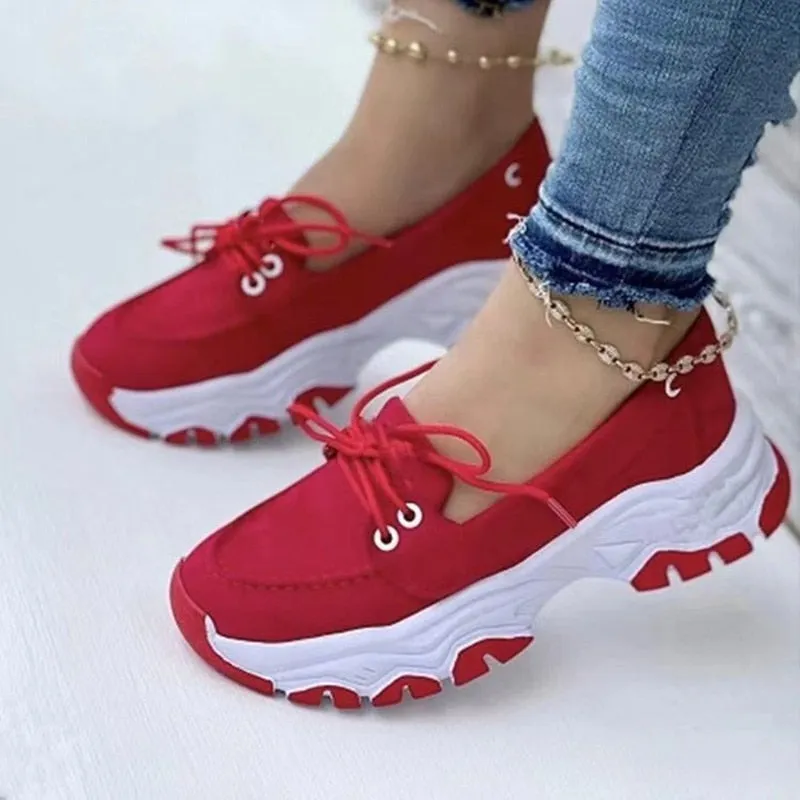 Purpdrank - Shoes For Women Summer Platform Sport Casual Shoes Lace-up Flats Size 43 Comfort Non Slip Women Loafers Vulcanize Shoes