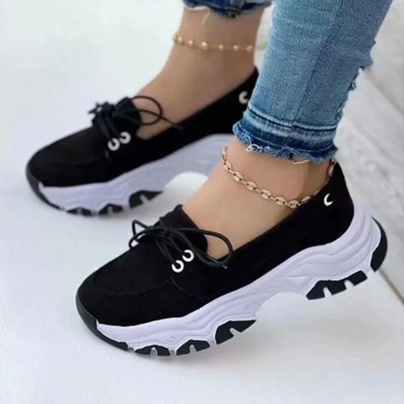 Purpdrank - Shoes For Women Summer Platform Sport Casual Shoes Lace-up Flats Size 43 Comfort Non Slip Women Loafers Vulcanize Shoes