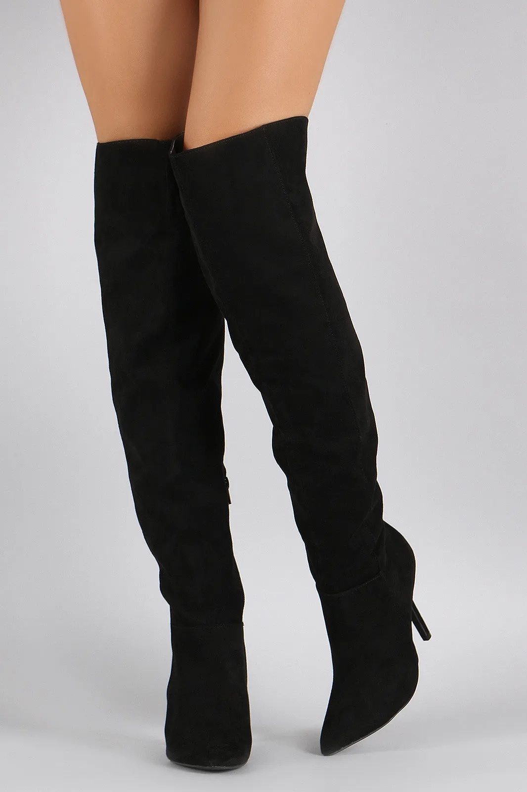 Qupid Suede Pointy Toe Stiletto Over-The-Knee Boots