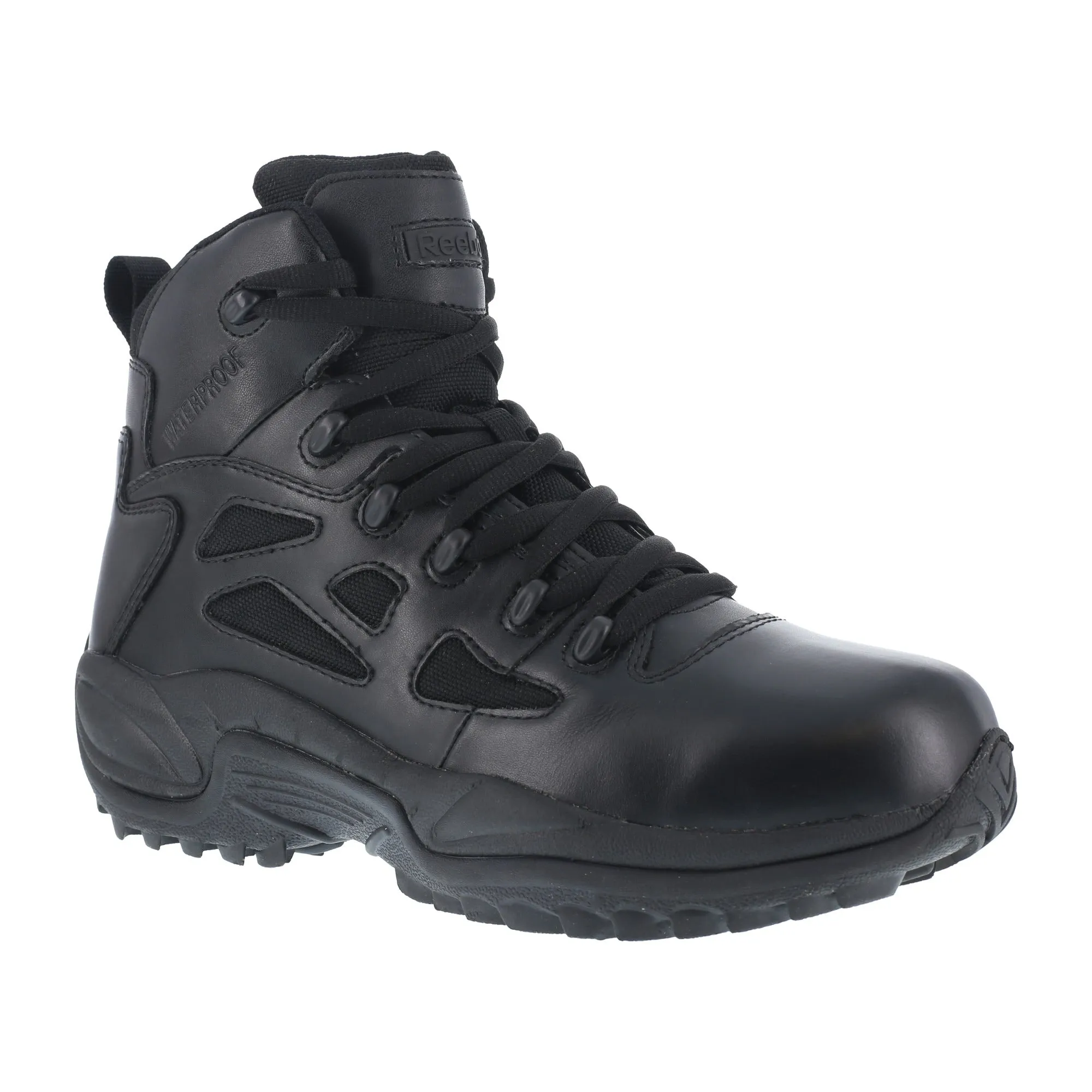 Reebok Mens Black Leather Work Boots Rapid Response Zip 6in