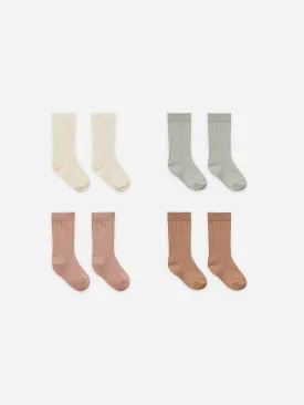 Ribbed Socks Set (ivory, pistachio, lilac, clay)