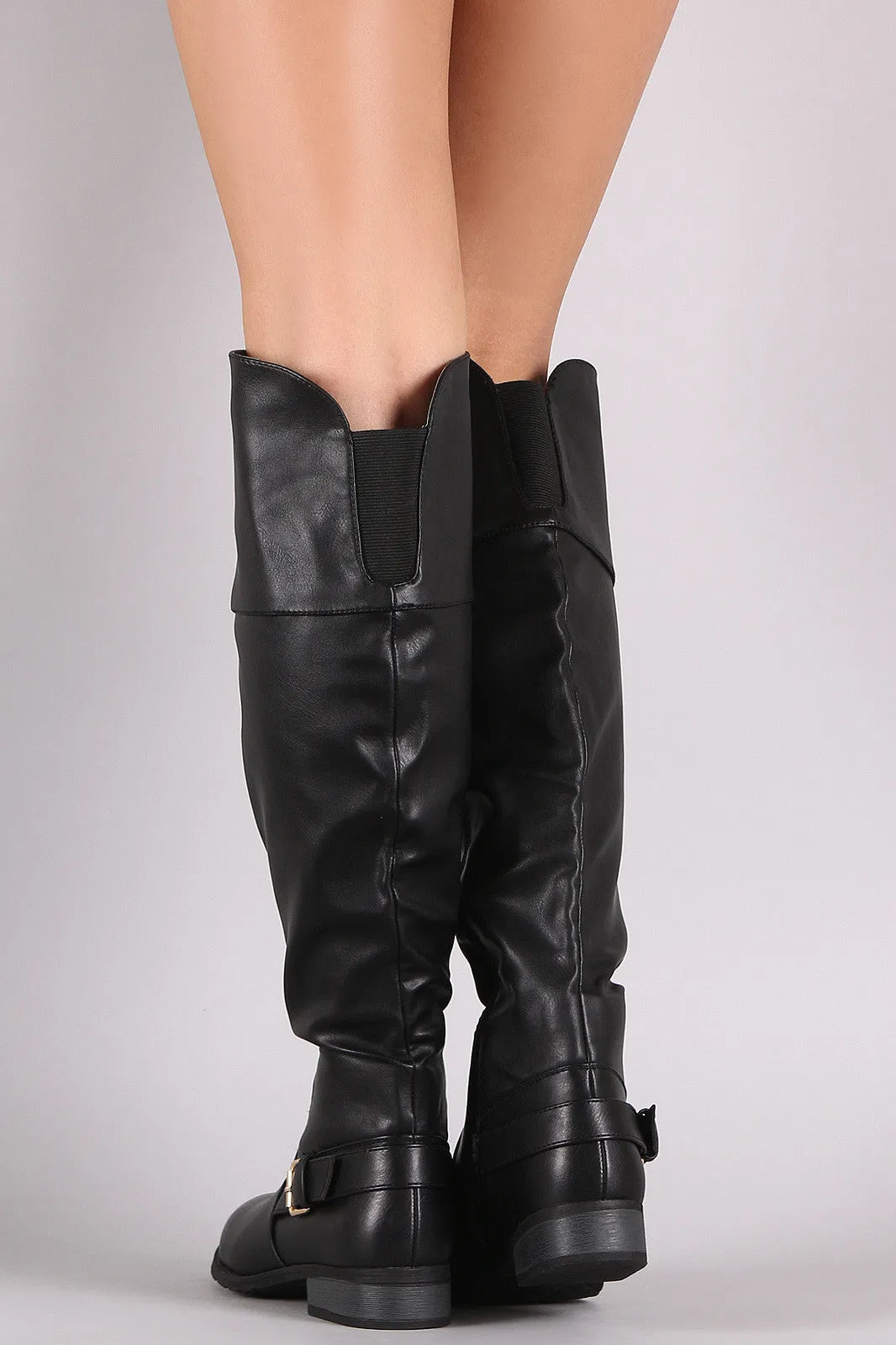 Round Toe Buckled Accent Riding Boots