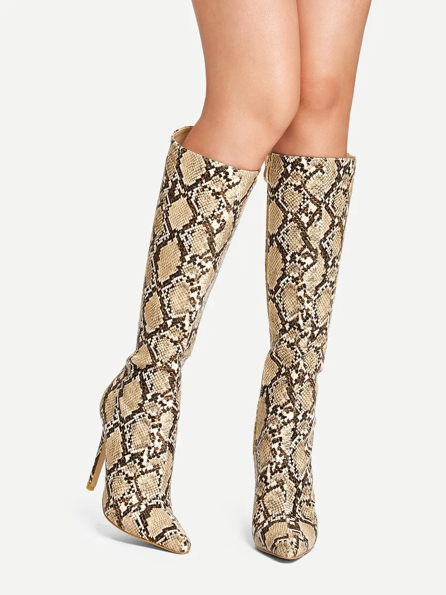 Snakeskin Knee-High Boots