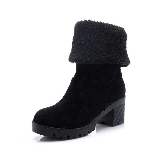 Snow Warm Fur Square Heels Boots Winter