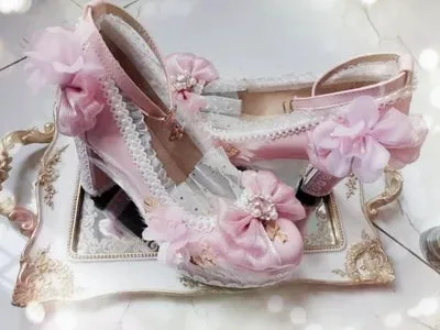 Sohiwoo kawaii girl tea party princess kawaii shoes pointed retro lace bowknot women shoes loli cosplay cos Japanese sweet lolita shoes