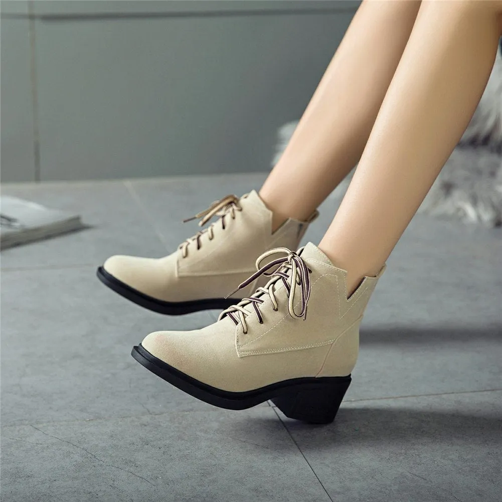 Square heels lace up Ankle Boots woman