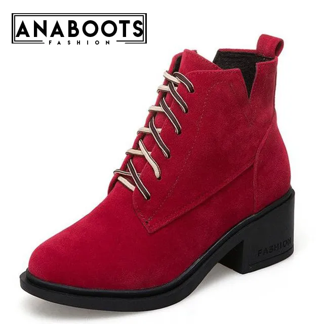 Square heels lace up Ankle Boots woman