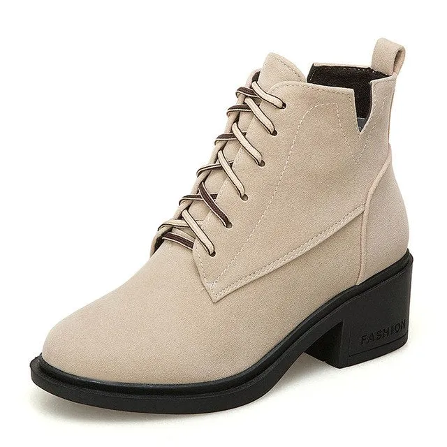 Square heels lace up Ankle Boots woman