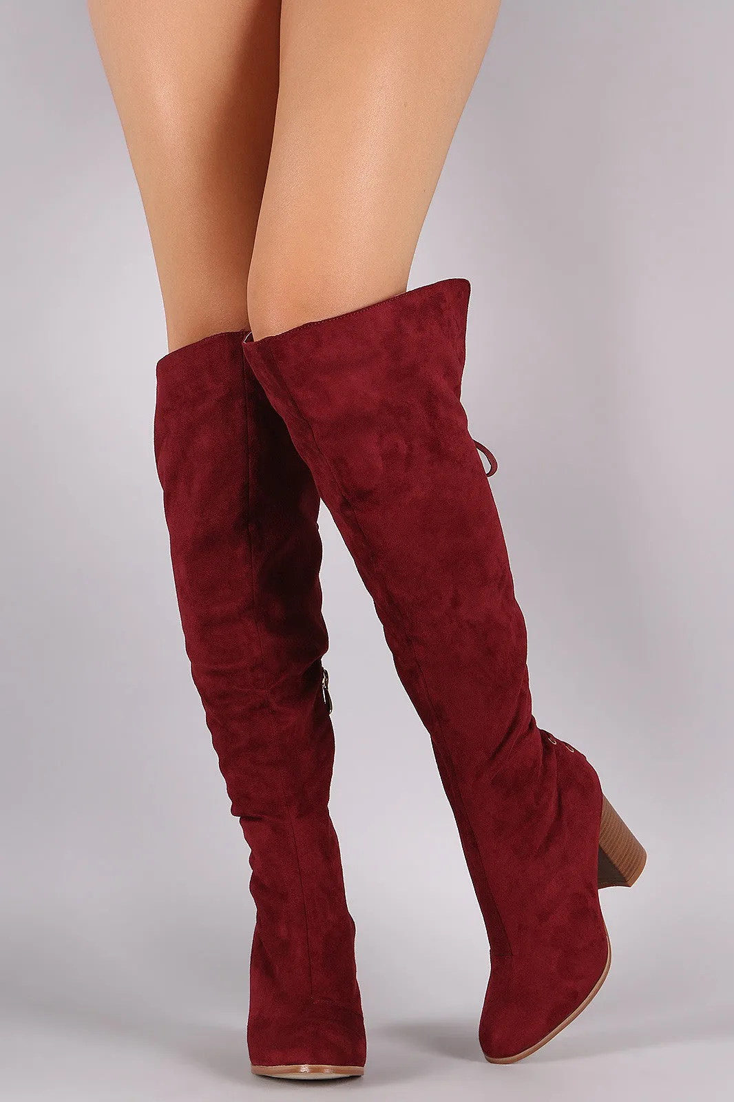 Suede Back Corset Lace Up Chunky Heeled Boots